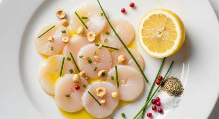 Le secret d'un bon "carpaccio" de St-Jacques, c'est un filet d'huile de noisette