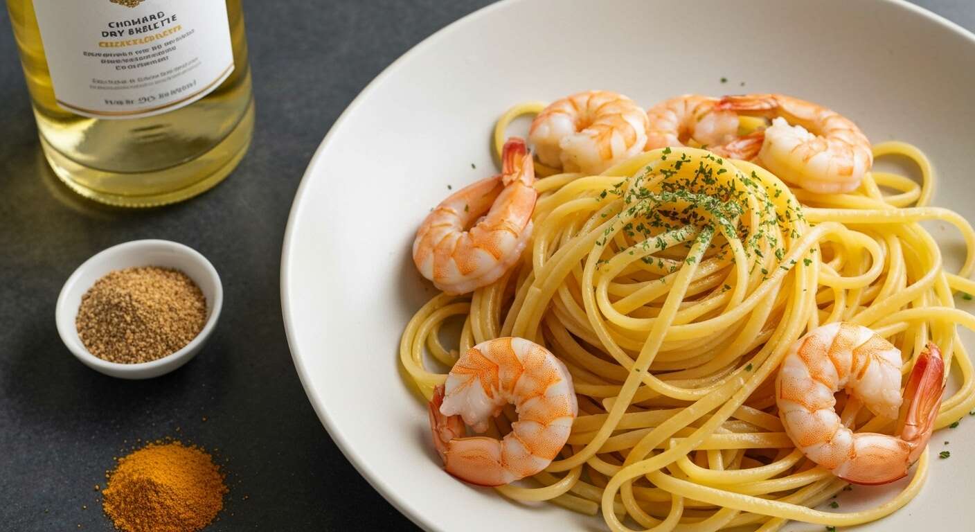 30 minutes pour ce plat de pâtes aux gambas et à l'ail