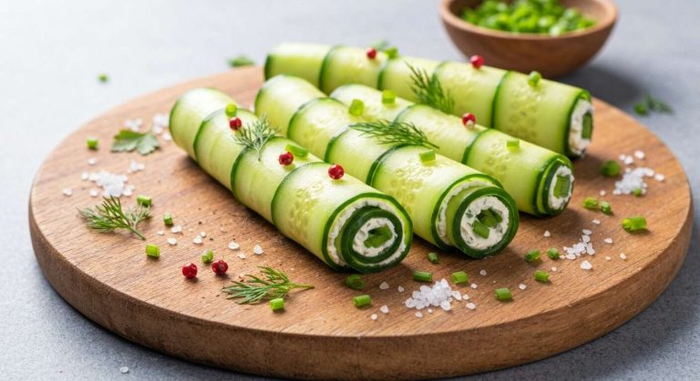Un apéritif léger ? Ces roulés de concombre au fromage frais et aux herbes sont parfaits