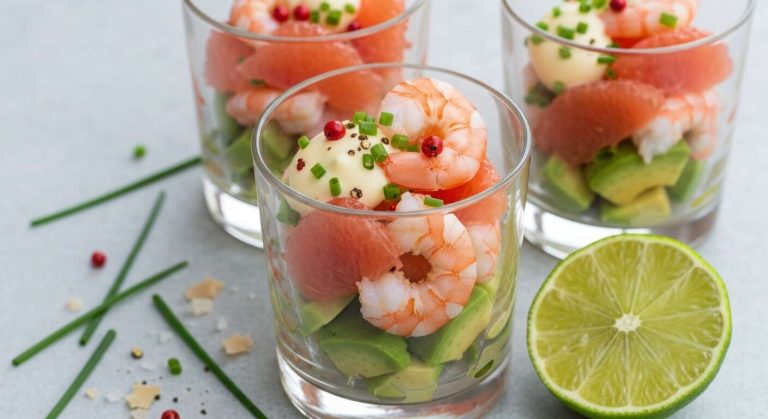 Verrines crevettes pamplemousse : recette cocktail fraîcheur