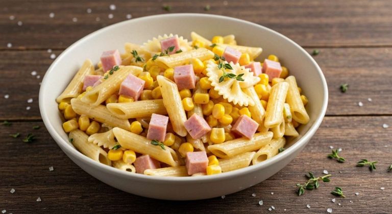 Salade de pâtes au jambon et maïs : recette facile et savoureuse