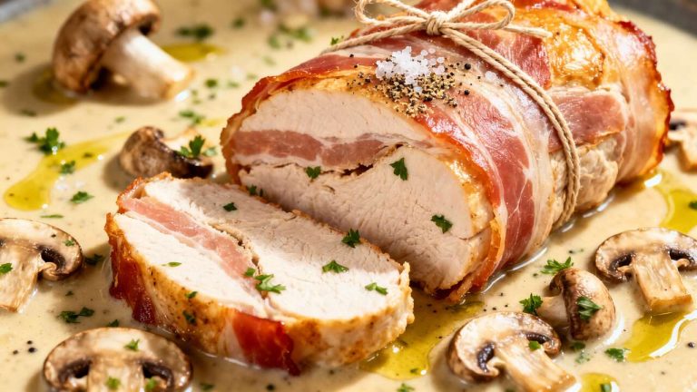 Recette de ballotine de poulet au bacon et champignons