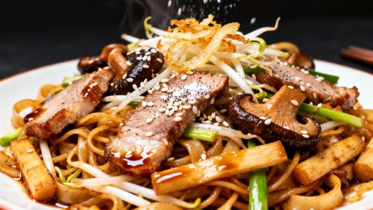 Nouilles chinoises sautées au porc : recette savoureuse et facile