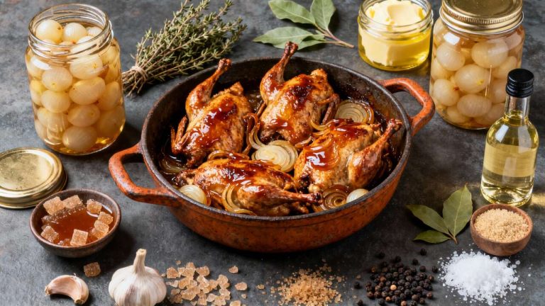 Cailles à la cocotte : recette aux oignons caramélisés