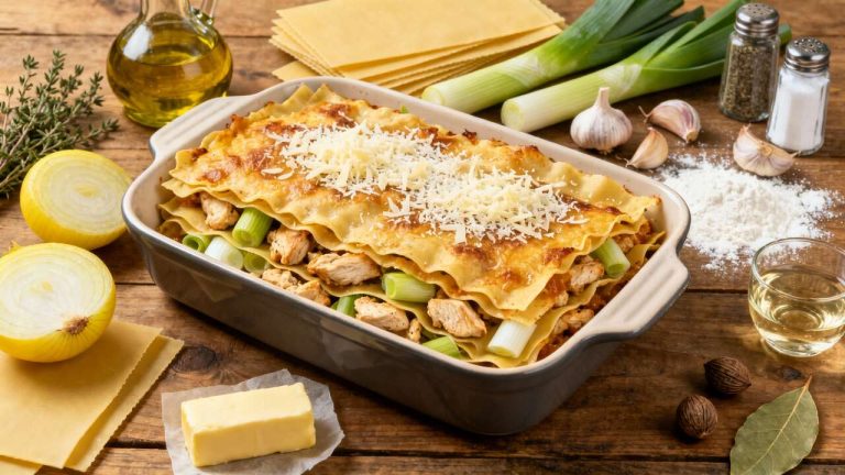 Lasagnes au poulet et poireaux : recette gourmande