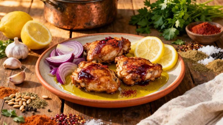 Poulet épicé libanais au citron et oignons rouges