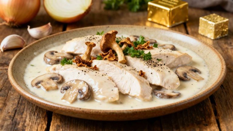 Poulet sauce blanche aux champignons : recette savoureuse