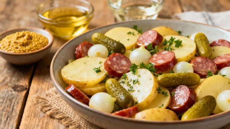 Salade de pommes de terre et cervelas : recette facile et savoureuse