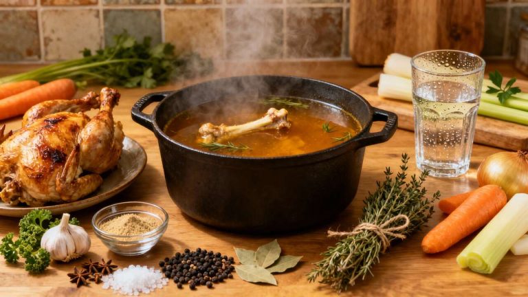 Bouillon de carcasses de poulet : recette savoureuse et économique