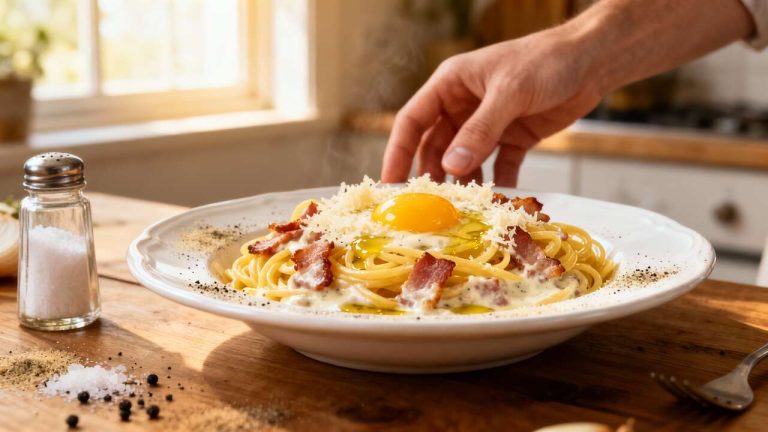 Pâtes carbonara à la crème fraîche : recette gourmande et facile