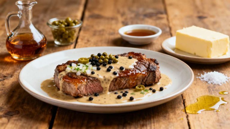 Faux-filet sauce au poivre : recette savoureuse