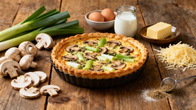 Recette de quiche aux poireaux et champignons : facile et savoureuse